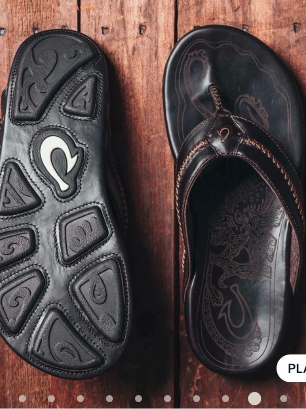 OluKai Men's Dark Brown Leather Flip-Flops with Contrast Stitching size 12 - Picture 6 of 8